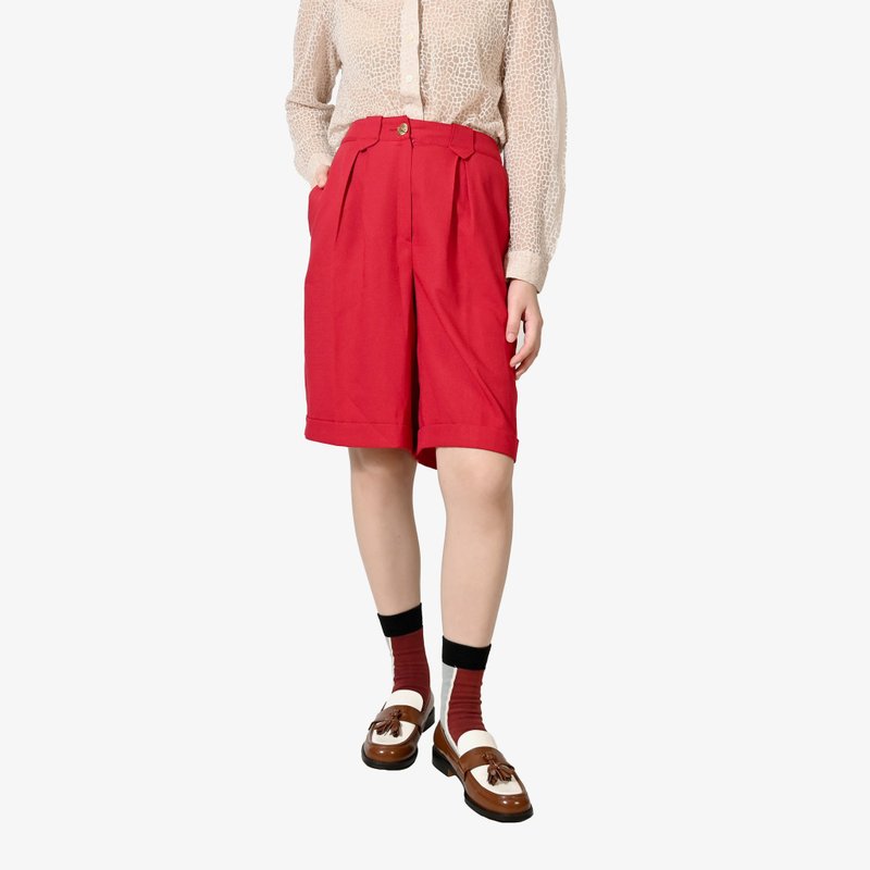 [Egg Plant Vintage] Tomato Summer French High Waist Vintage Shorts - Women's Shorts - Other Man-Made Fibers Red