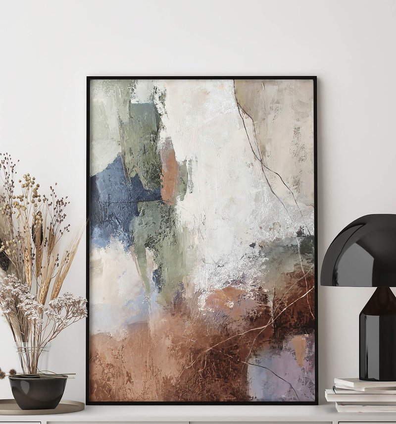 Abstract Orange Painting | Green Orange Abstract Painting | Orange brume - 壁貼/牆壁裝飾 - 棉．麻 咖啡色