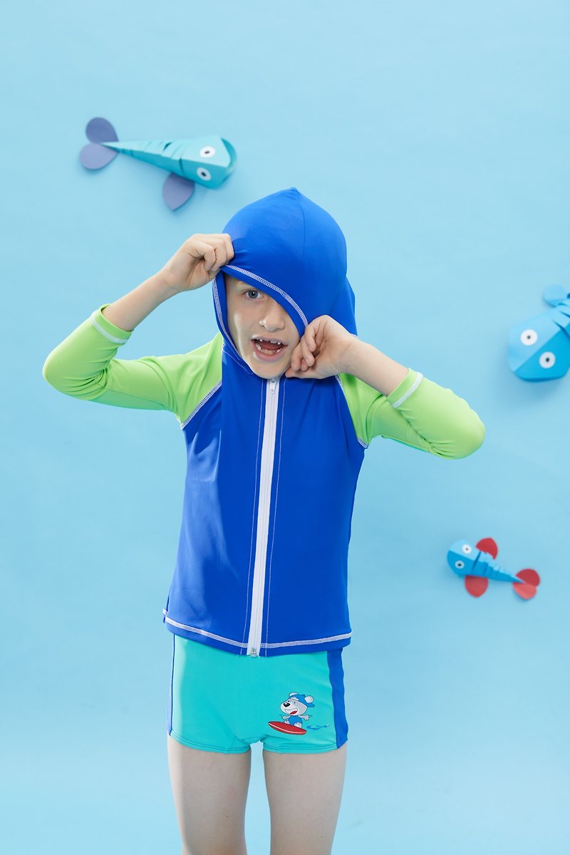 Young children's Lycra swimming hooded jacket - ชุด/อุปกรณ์ว่ายน้ำ - ไนลอน สีน้ำเงิน