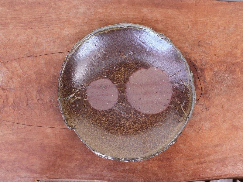 Bizen ware plate, botamochi (about 20 cm) sr4-065 - Plates & Trays - Pottery Brown