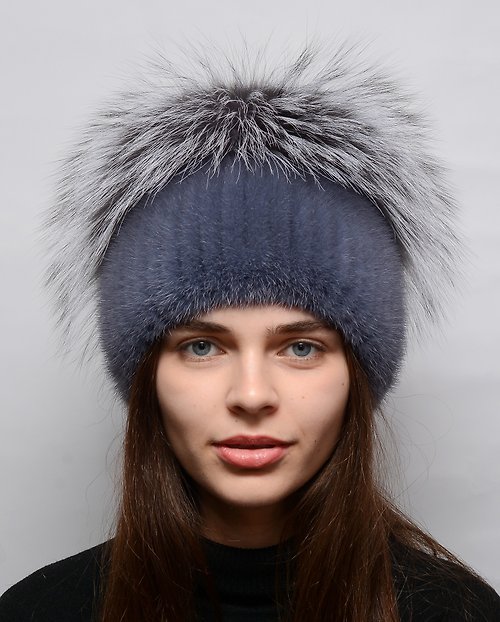 FurStyleUA Women's Knitted Winter Mink Beanie Hat With Luxurious Real Mink Fur