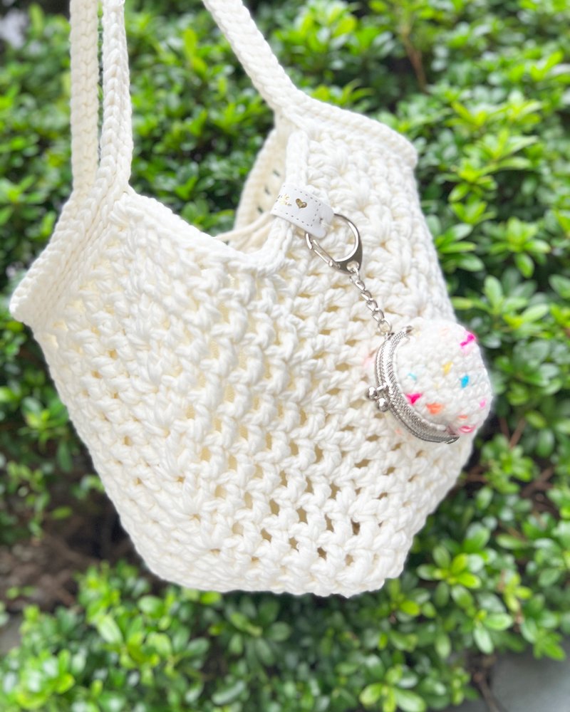 Grid hollow fat woven bag-pure white handbag/shoulder bag/two-part bag/hand-woven bag - Handbags & Totes - Cotton & Hemp 