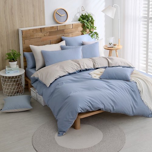 OLIVIA 原創設計寢具 BASIC 2 戀藍X淺米灰 300織精梳長絨棉/床包枕套組/被套(單品)