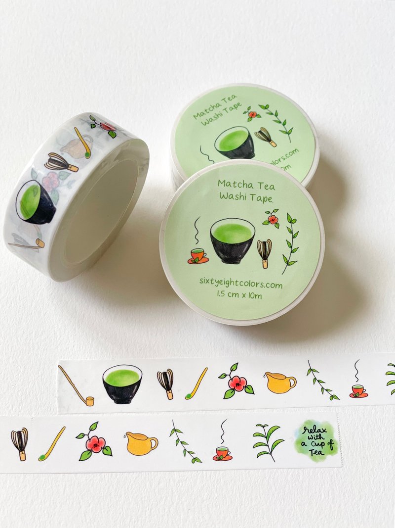 Cute Tea Washi Tape, Matcha Transparent Washi Tape, Kawaii Stationery - มาสกิ้งเทป - กระดาษ 