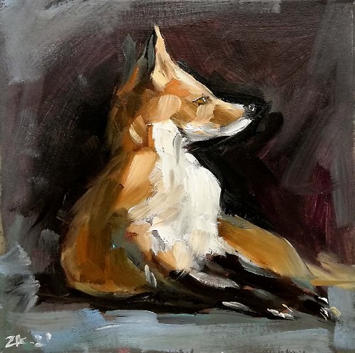 ZhannaDart Fox Painting. Oil Painting, Forest Animal Art. Woodland Art. Animal Canvas Art.