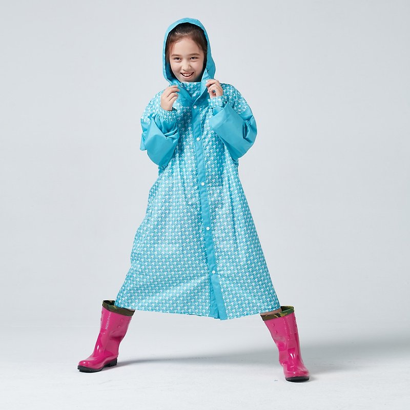 BAOGANI寶嘉尼 B07 兒童雨衣 千鳥格背包(藍色) - 雨傘/雨衣 - 防水材質 藍色