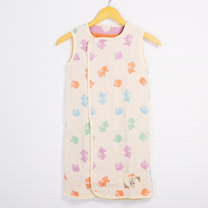 [Made in Japan Mikawa Cotton] Six-fold gauze anti-kick vest nightgown-Sugar Bowl Sweet Bear XL - Other - Cotton & Hemp 