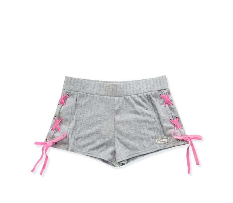 DADDY | Ribbon Short, Gray color, stretchy rib fabric shorts, super cute details - 女短褲/五分褲 - 其他材質 