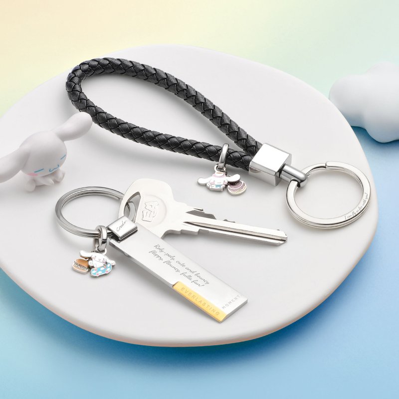 Cinnamoroll Customized Leather Keychain (3 Colours) - Keychains - Genuine Leather Black