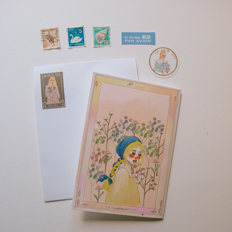 春日花季 A6卡片 含貼紙信封 - 卡片/明信片 - 紙 粉紅色