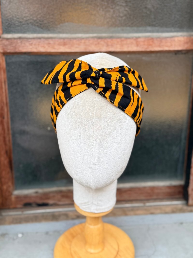 鋁線髮帶 領巾 頭帶 黑橘 虎紋 老虎 動物紋 復古 個性 小牛村 - 髮箍/髮帶 - 棉．麻 橘色