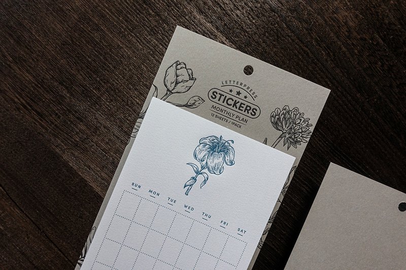Letterpress Plant Series Handbook Calendar Sticker / Cyan - Stickers - Paper Blue