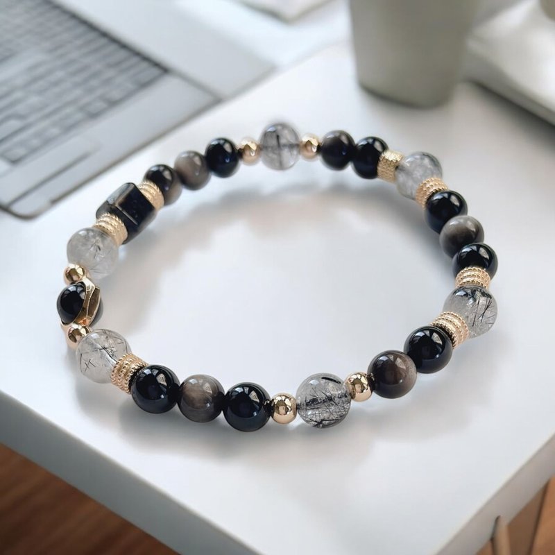 Transform negative energy and eliminate turbid air/Black Tourmaline Black Hair Crystal Silver Stone - Bracelets - Crystal 