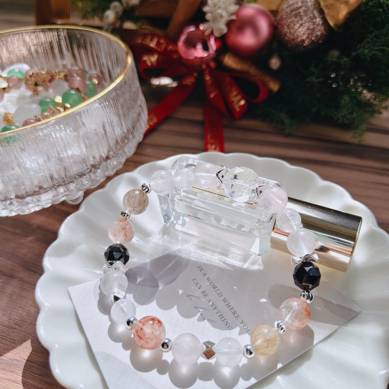 【紅膠花x魔鬼銀髮x粉晶x冰曜x白幽靈 水晶手鏈 】全方位都給你 - 手鍊/手環 - 水晶 粉紅色