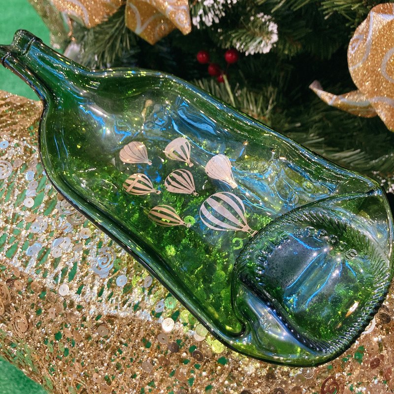 New Year Gift Wishes Hot Air Balloon Red Wine Bottle Tray - Plates & Trays - Glass 