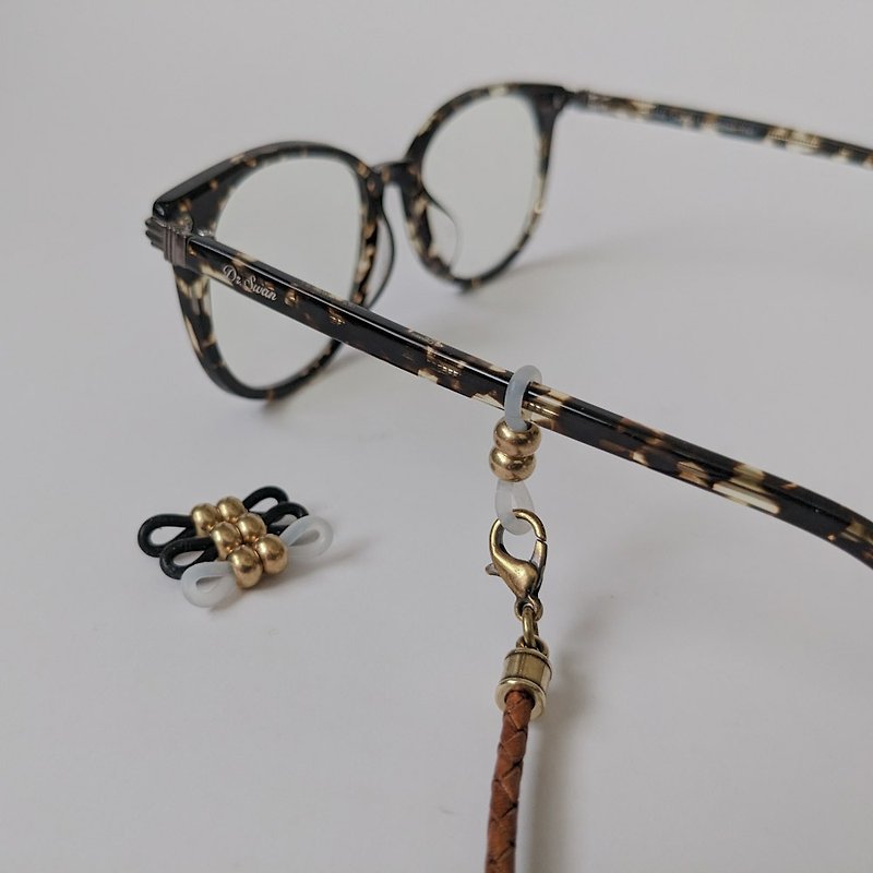 口罩鍊 眼鏡鍊 德國製3mm淺棕色真皮編織皮繩 多色扣件 - 掛繩/吊繩 - 真皮 咖啡色