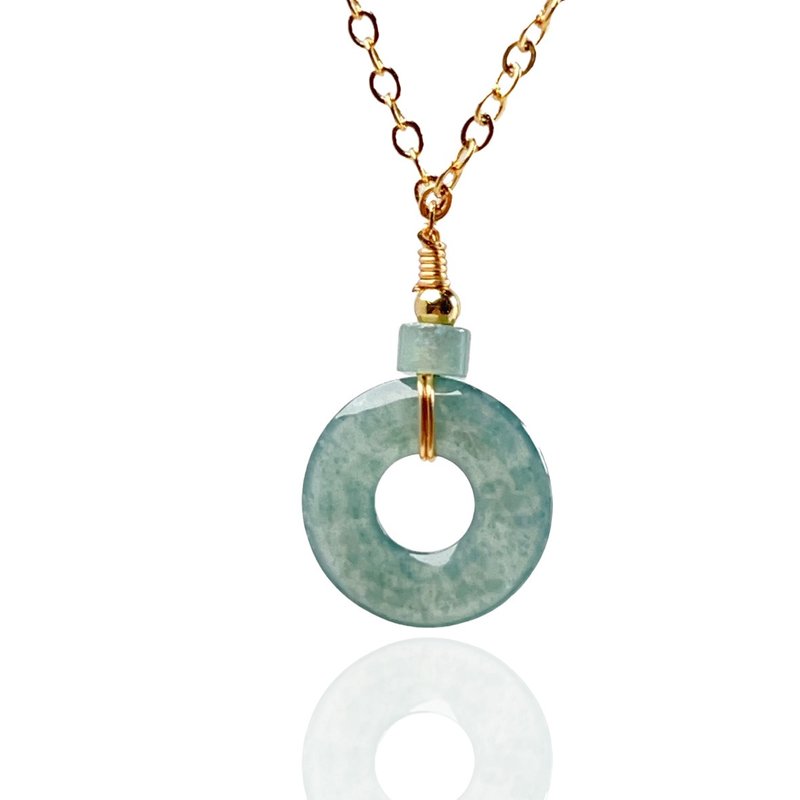 [May ‧Peace] Ice Blue Water Jade Peace Buckle Necklace 14K Gold Filled | Natural Grade A Jadeite | Gift - Necklaces - Jade Green