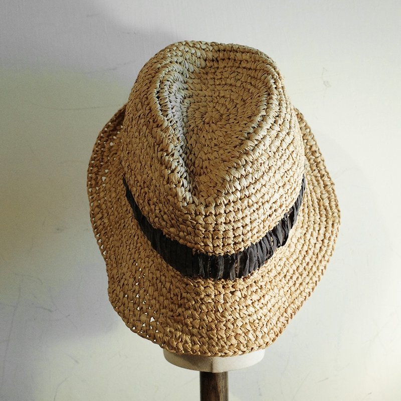 SHIGEMATSU シゲマツJapanese hat factory natural Raffia raffia straw hat - หมวก - ผ้าฝ้าย/ผ้าลินิน สีกากี