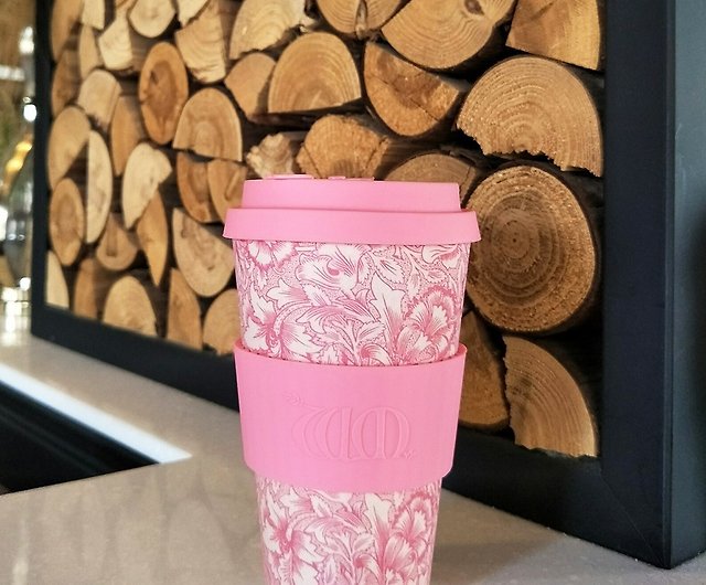 Ecoffee Cup William Morris Poppy with Pink Silicone Coffee Cup 400ml 