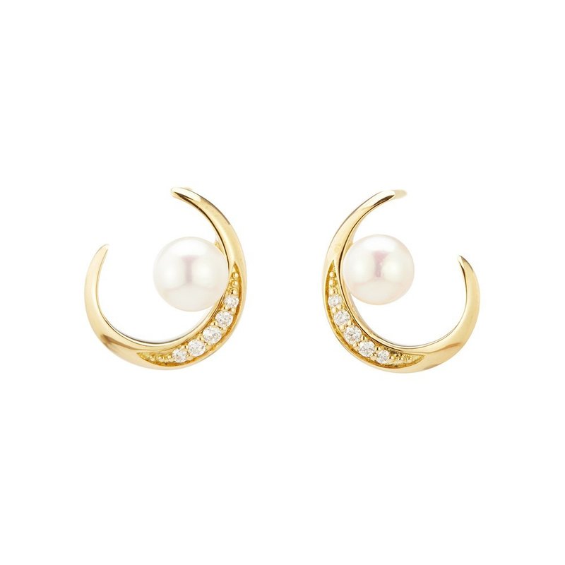 18K Gold Real Diamond Pearl Star and Moon Earrings - Earrings & Clip-ons - Precious Metals Gold