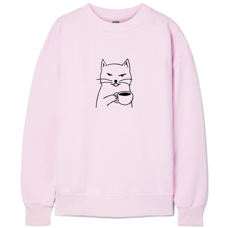 Cat Coffee Light Pink unisex sweatshirt - เสื้อฮู้ด - ผ้าฝ้าย/ผ้าลินิน สึชมพู