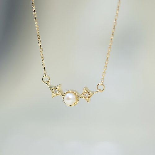 Beau Jewelry 10K光芒 真鑽珍珠項鍊 K金 真鑽 鑽石 珍珠 項鍊