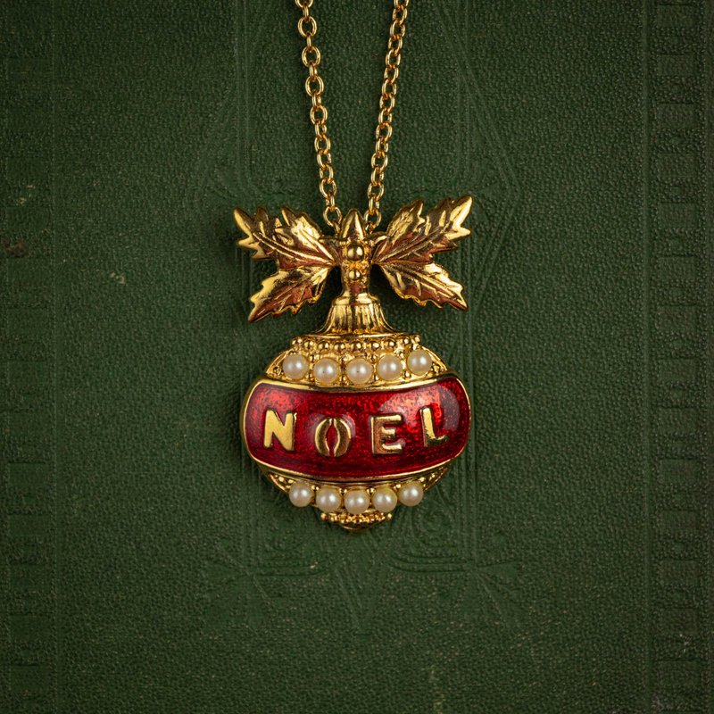 American Avon brand antique 1994 Noel Christmas Christmas holly ball decorative pendant long necklace - Long Necklaces - Other Metals Red