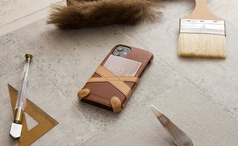 iPhone 12mini MORANDI Minimalist Series Small pebbled Leather Case - Chocolate - เคส/ซองมือถือ - หนังแท้ สีนำ้ตาล