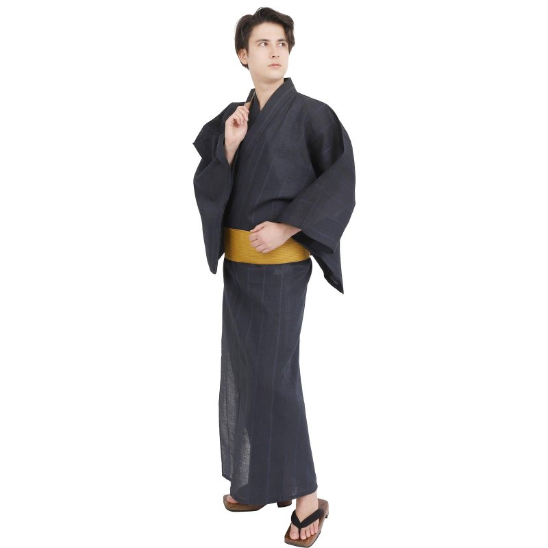 日本 和服 男 綿麻 浴衣 腰封 2 件 套組 S-LL WN10 - 其他 - 棉．麻 黑色