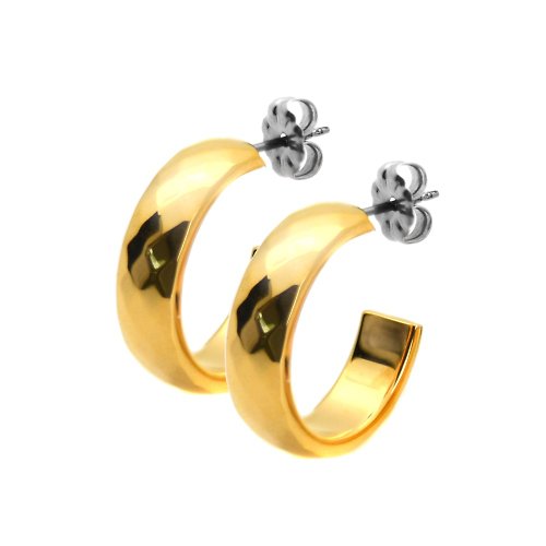 TiMISA 純鈦飾品 格緻真愛-寬版-金色 純鈦耳環一對贈鈦貼兩入