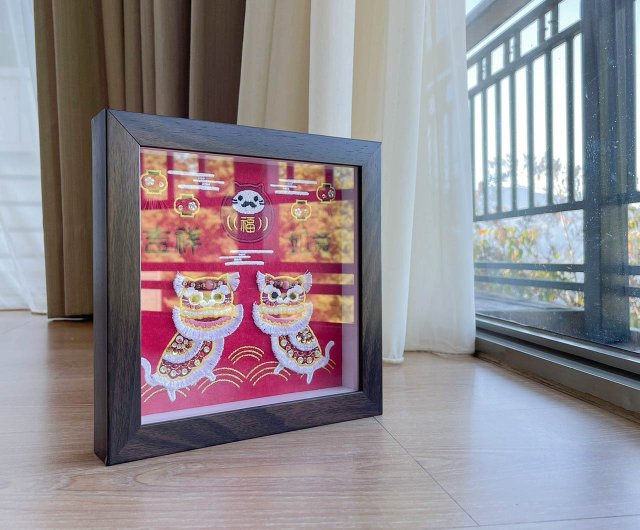 広東猫が獅子を起こす】縁起の良い如意立体刺繍絵 - ショップ LAZY DAY