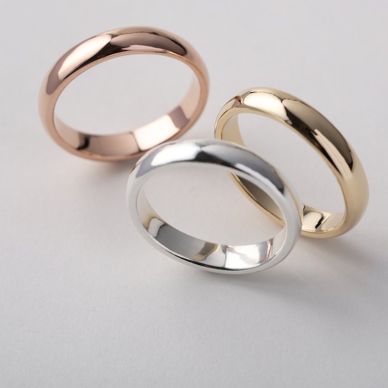 【聖誕禮物】圓弧戒 925純銀 玫瑰金戒指 18K金戒指 對戒 婚戒 - 戒指 - 純銀 金色