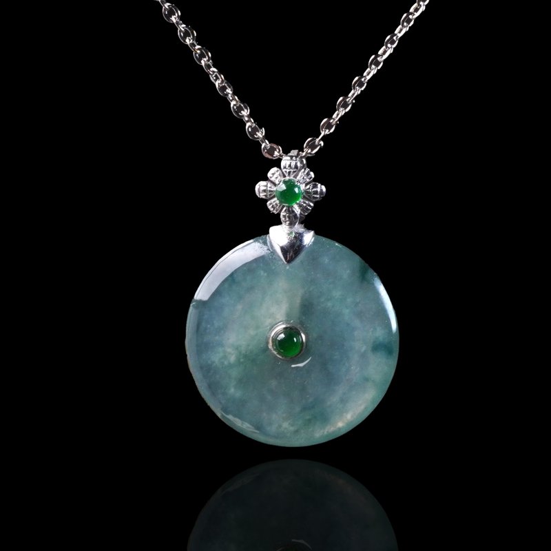 アイスジェイド フローティングフローラル翡翠平安扣ネックレス 18Kゴールド | 天然ミャンマー産A貨翡翠 | ギフトに - ネックレス - 翡翠 グリーン