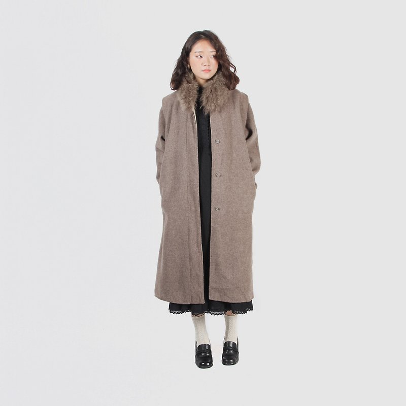 [Egg plant ancient] winter Ginza fur collar vintage coat - Women's Casual & Functional Jackets - Wool 
