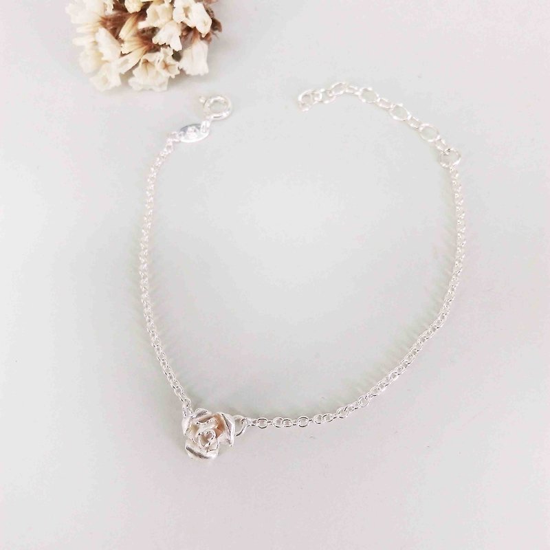 Rose/sterling silver bracelet/Màn work - Bracelets - Other Metals White