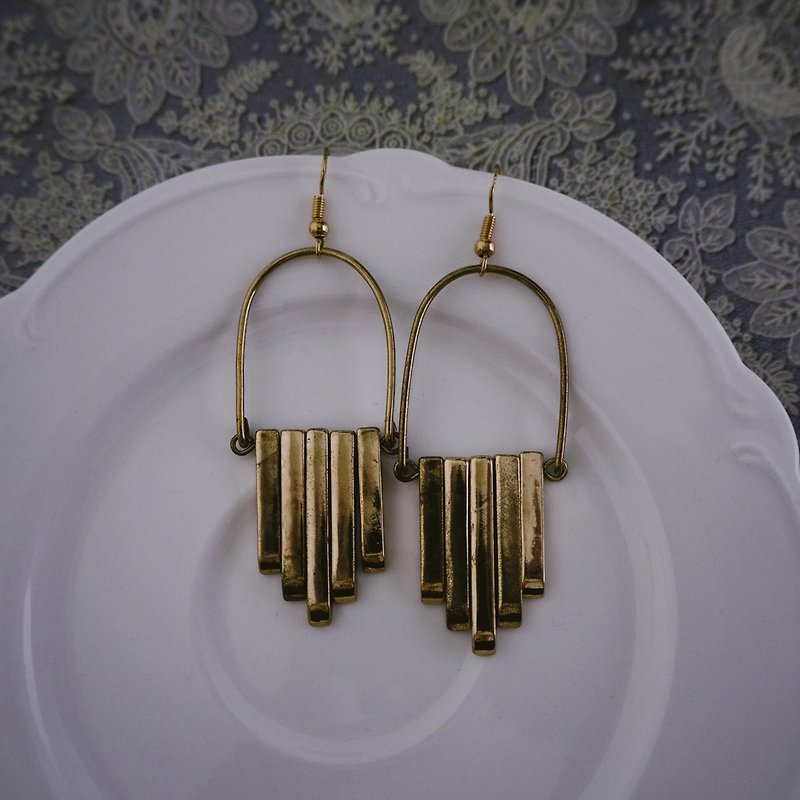 Vintage Earrings | Bronze Gold Organ Keys | CBI047 - ต่างหู - วัสดุอื่นๆ สีทอง