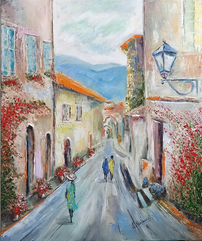 original oil painting Summer in Italy - ตกแต่งผนัง - กระดาษ สึชมพู
