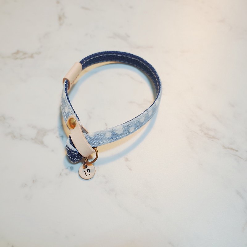 Cat Collar Bobo Water Jade and Little Galaxy Blue Dot Dot Double-sided Pattern with Bell - Collars & Leashes - Cotton & Hemp 
