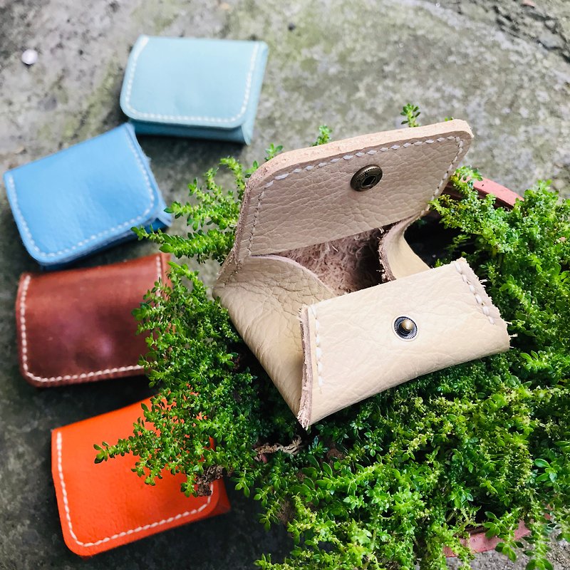 Spot Beige Coin Purse Tofu Cube Exchange Gift Sniffing Leather Handmade - Coin Purses - Genuine Leather Khaki