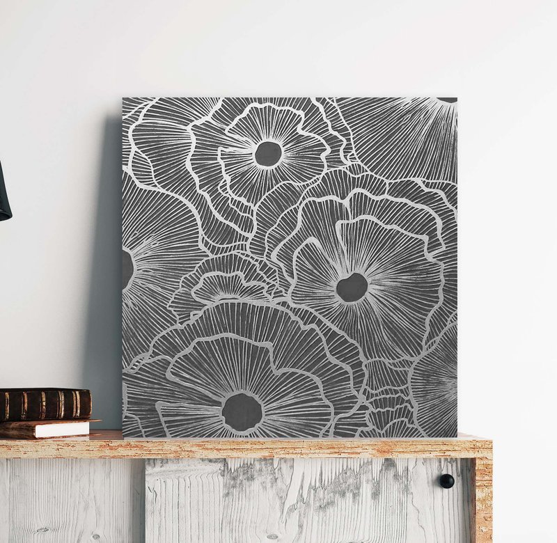 Silver Anemone Painting Canvas | Textured Anemone wall Art | Silver Anemone - 壁貼/牆壁裝飾 - 棉．麻 銀色