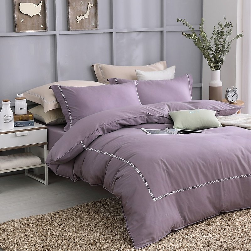返真-迷情紫-高質感60棉兩用被床包四件組【雙人尺寸5*6.2尺】 - 寢具/床單/被套 - 棉．麻 紫色