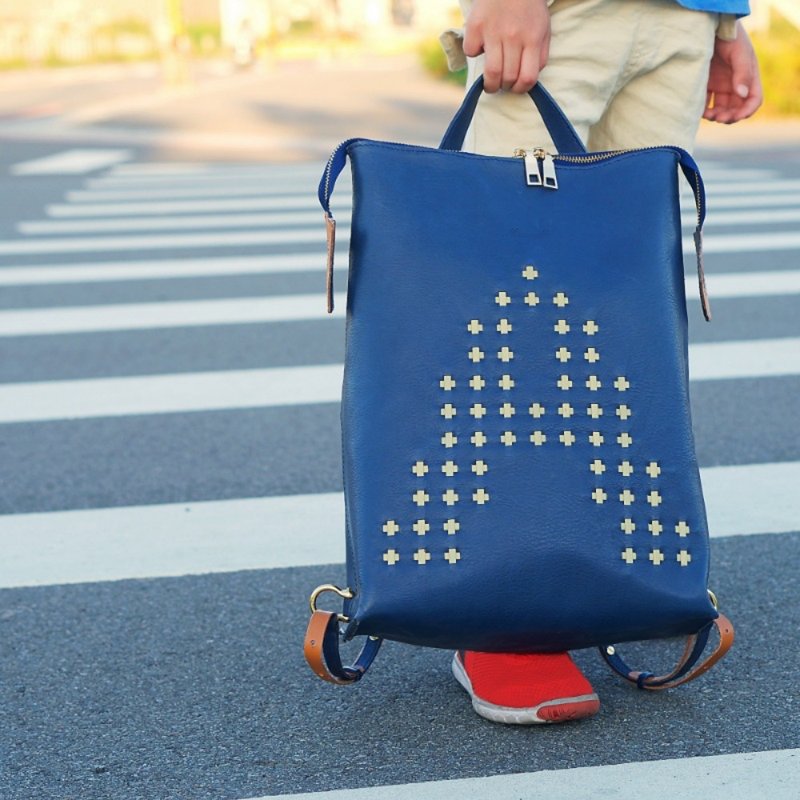 Bamboo Woven Leather Backpack - Backpacks - Genuine Leather Blue