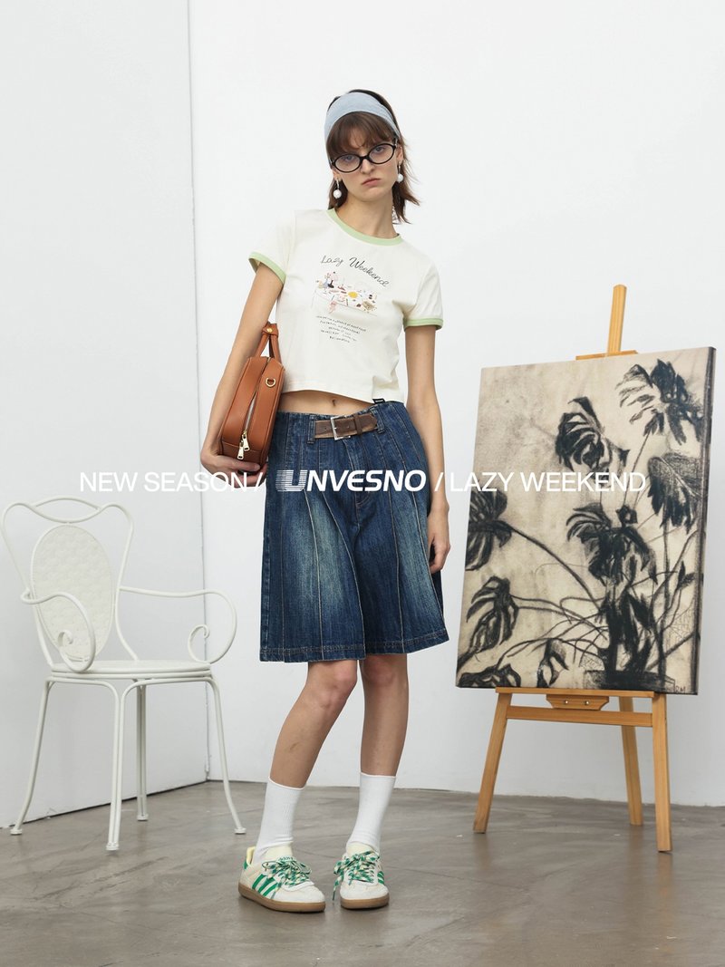 Unvesno(UN) NEW VINTAGE bamboo belt adjustable pleated washed distressed denim shorts - Men's Pants - Other Materials 