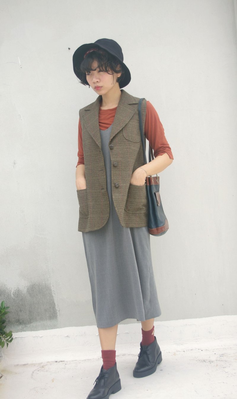 4.5studio- [R;] Restyle- classic tweed wool vest green line - เสื้อกั๊กผู้หญิง - วัสดุอื่นๆ หลากหลายสี