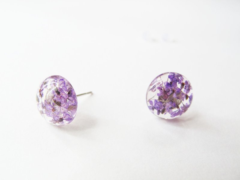 Rosy Garden  purple Queen Annes lace flower resin earrings - ต่างหู - พลาสติก สีม่วง