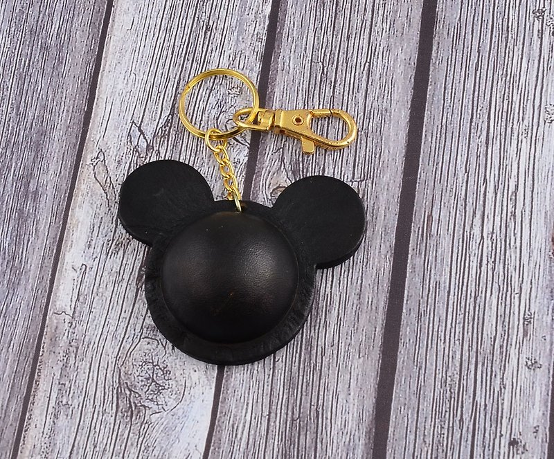 U6.JP6 handmade leather goods-handmade heart-shaped bell key ring charm - Keychains - Genuine Leather Black