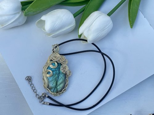 230450 ワイヤーラッピングラブラドライトブロンズワイヤーラッピング