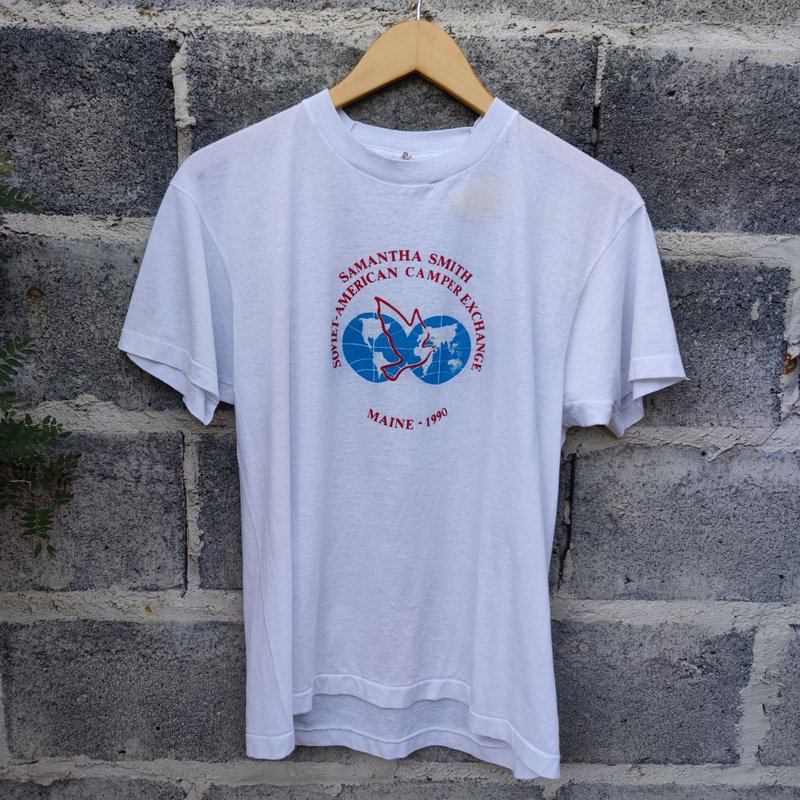 Vintage 80s Samantha Smith American Peace Activist T-Shirt - Men's T-Shirts & Tops - Cotton & Hemp White