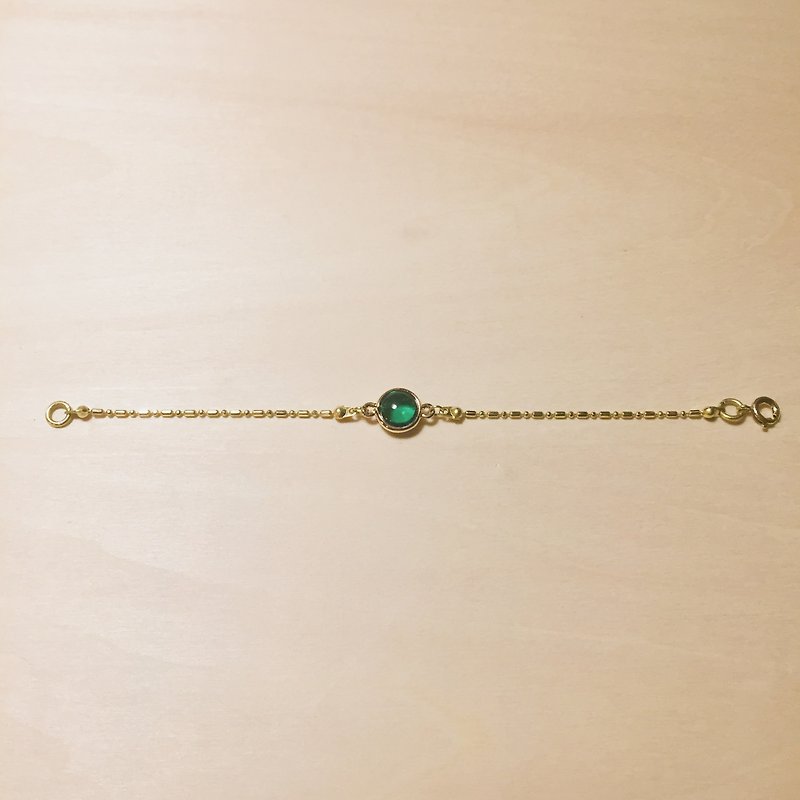 銅/黃銅 手鍊/手環 綠色 - 復古黃銅金邊祖母綠玻璃手鍊