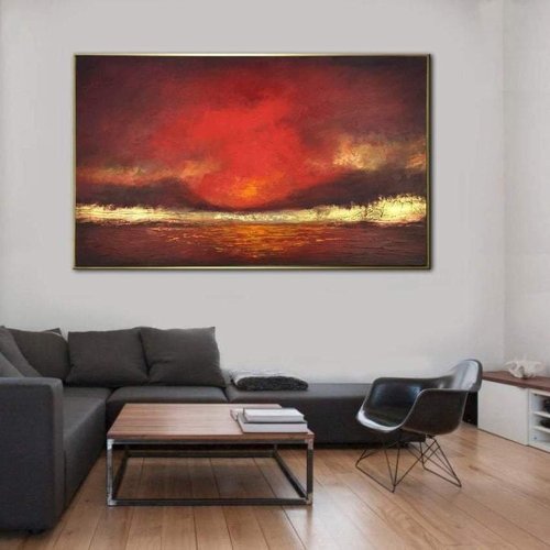 抽象油絵 特大抽象画 キャンバスに描かれた赤い絵 - ショップ